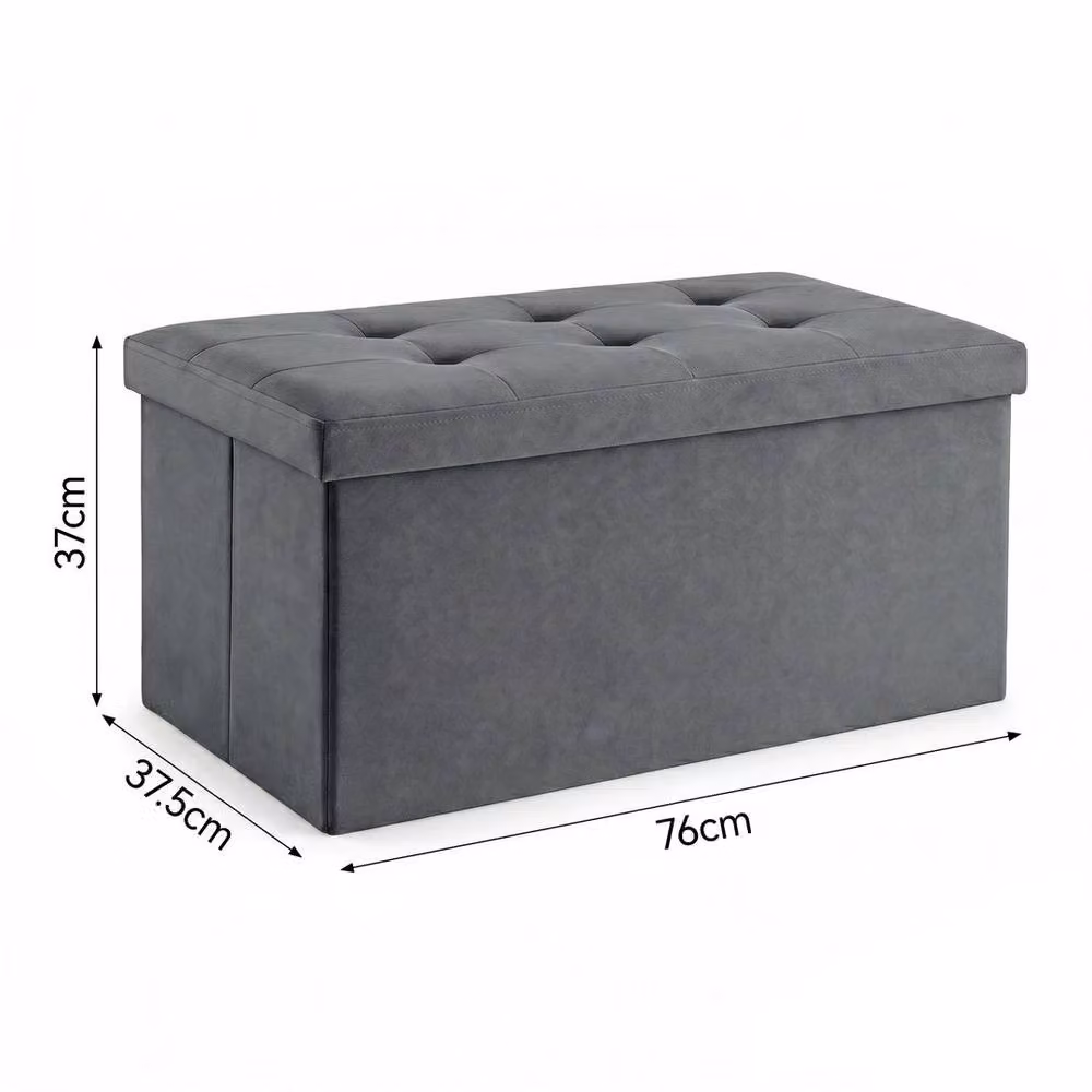 KORVIXA Dark Grey Storage Ottoman Bench and Footstool, W/D/H: 100 x 100 x 76 cm – 1
