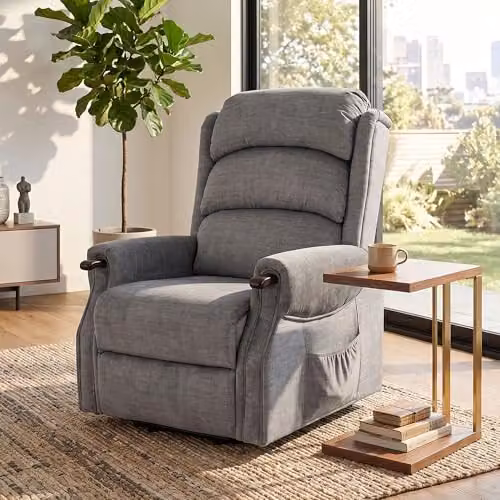 HOMCOM Power Lift Recliner Chair with Massage, Heat, and Vibration in Light Grey – 8