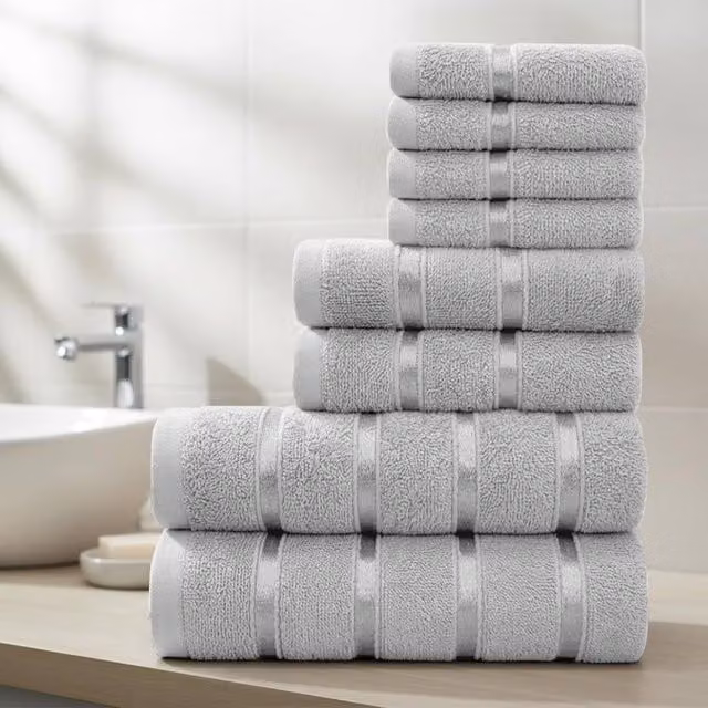 Smart Living 8 Piece Luxury Cotton Towel Set in Silver