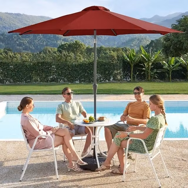 The Bazaarist Red Double-Direction Tilt Parasol Umbrella with Crank Handle and UPF 50+ Protection