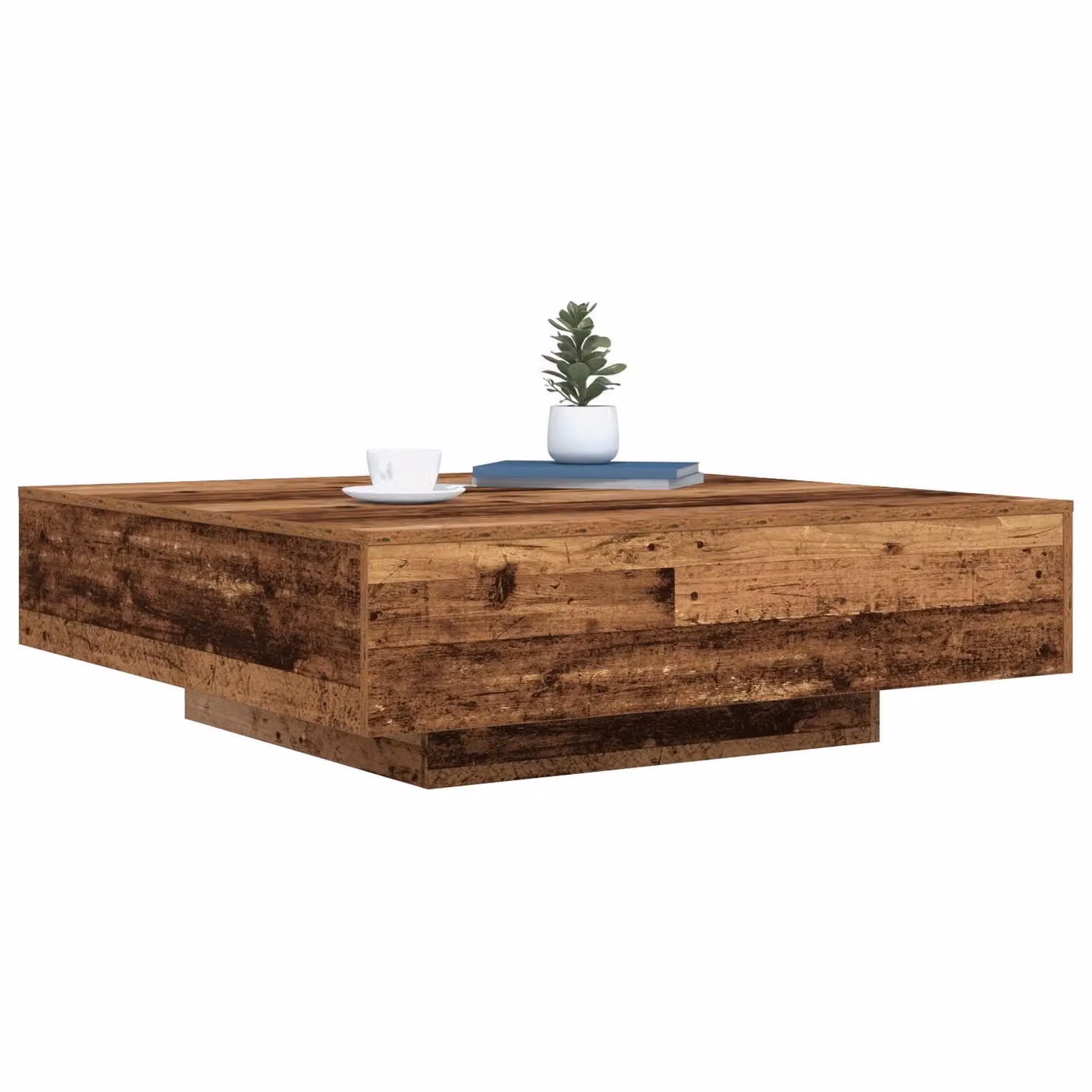 Berkfield Home Square Coffee Table with LED Lights in Brown Oak Wood, W/D/H: 100 x 100 x 31 cm – 2