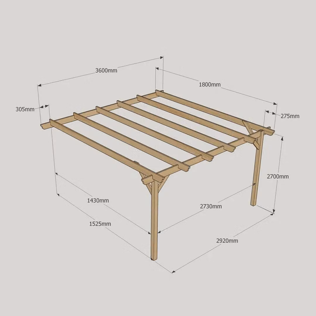 Rutland County Garden Furniture Ltd Wall Mounted Lean-to Garden Pergola in Wood, Brown and Green, W: 360 cm, D: 180 cm, H: 270 cm – 7
