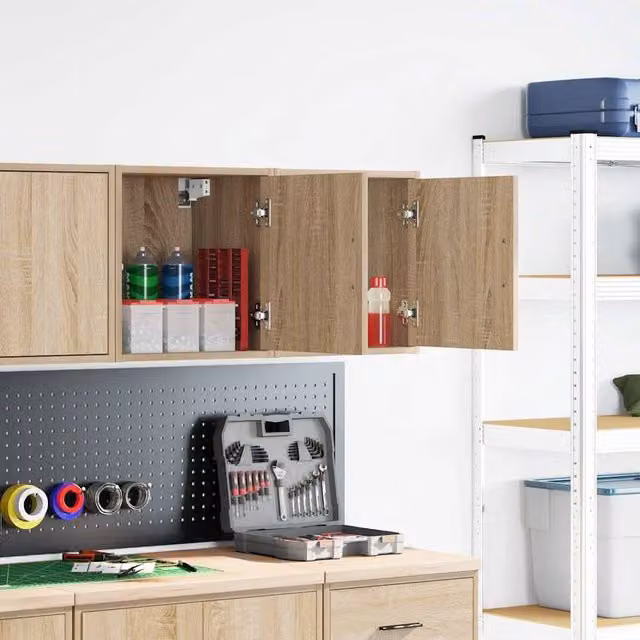 Berkfield Home Wall Mounted Garage Cabinets, 2 Piece Set in Sonoma Oak Brown Engineered Wood – 1