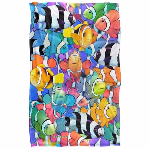 JQ Licensing Royce Mcclure Humbugs and Clown Fish Pattern Super Soft Silky Touch Throw Blanket, Multicolour, W/D/H: 91 x 147 cm – 1