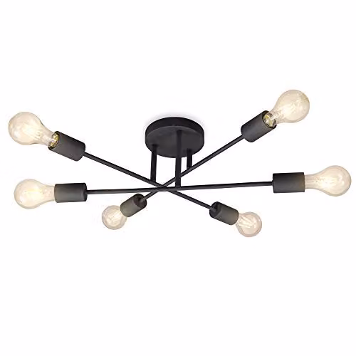 B.K.Licht Industrial Black Metal Ceiling Light with Adjustable Arms and 6 x E27 Sockets – 1