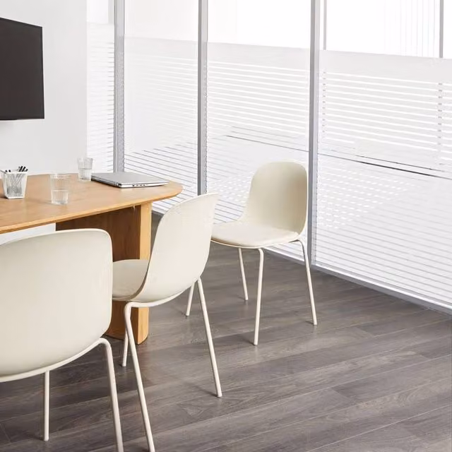Wyld and Coco Modern Stackable Conference Chairs, Set of 2, Beige Polyester Fabric – 1