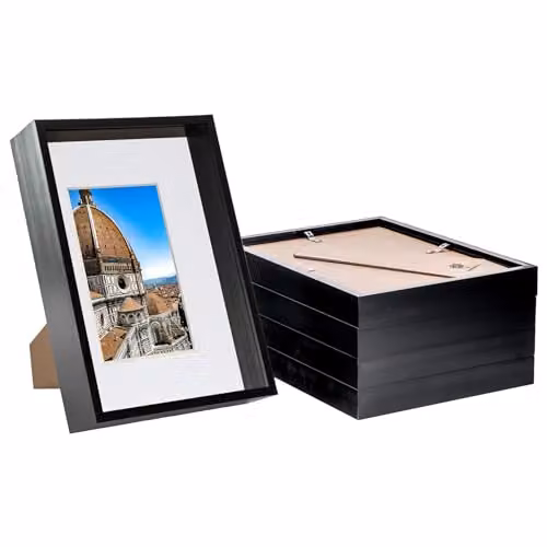 Nicola Spring Pack of 5 Rectangular 3D Deep Box Photo Frames with A5 Mount in Black and White, A4 Size – 1