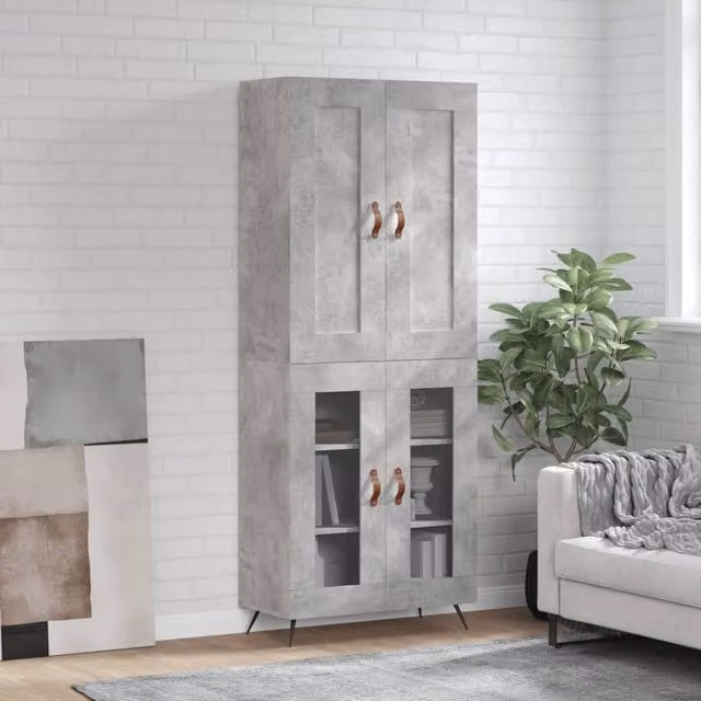 Berkfield Home Industrial Highboard in Concrete Grey, W: 69.5 cm, D: 34 cm, H: 180 cm
