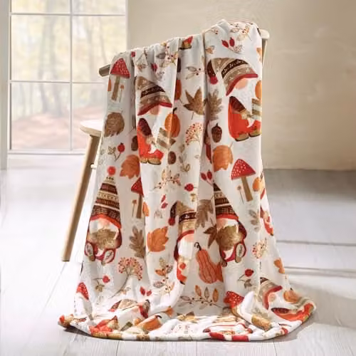 Catherine Lansfield Woodland Gonks Cosy Fleece Throw, Beige, W/D/H: 130 x 170 cm