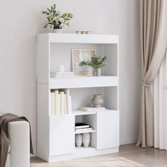 Berkfield Home White Highboard in Engineered Wood, W/D/H: 92 x 33 x 140 cm