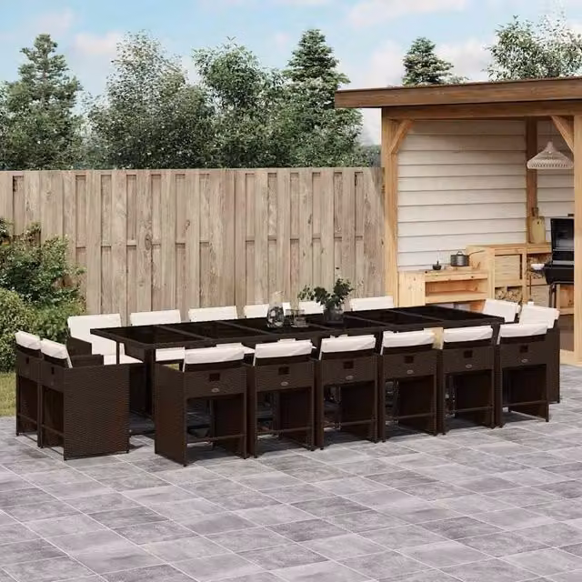 Berkfield Home 17 Piece Brown Poly Rattan Garden Dining Set with Cushions