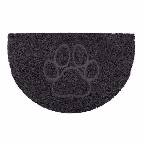Oseasons Paw Half Moon Doormat in Black, Semicircular Spaghetti Coil Vinyl with PVC Backing, W: 70 cm, D: 44 cm