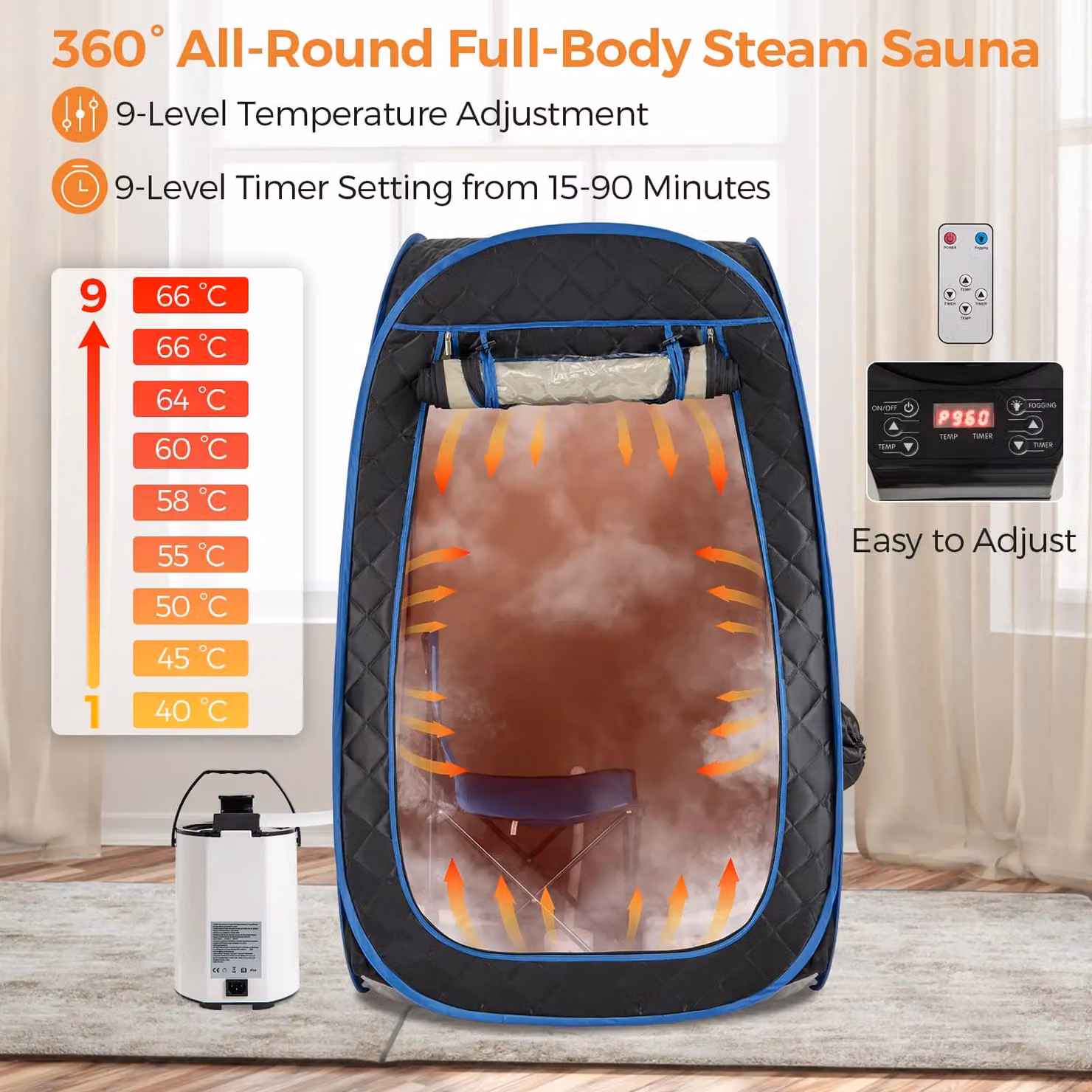 Costway Portable Steam Sauna Tent with Foldable Chair, Black – 2