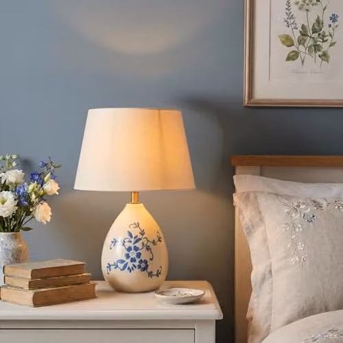 Happy Homewares Classic Hand Painted Blue Floral Ceramic Table Lamp Base with Antique Brass Holder, H 24 cm x W 13 cm x D 13 cm – 2