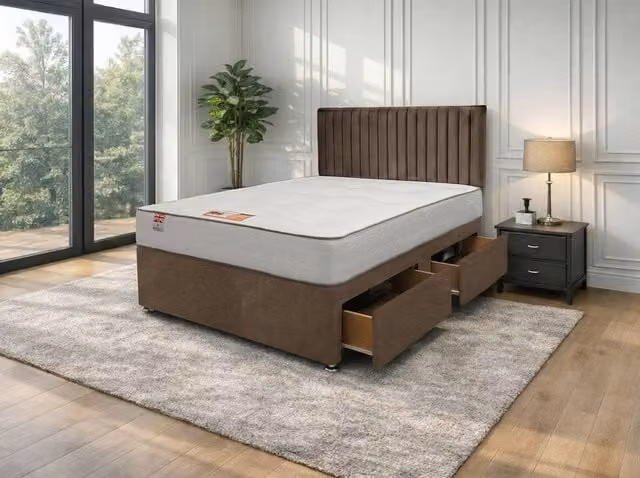 Knight Sleep Emily Naples Bed Set with Hybrid Mattress and 2 Drawers in Chocolate, Super King