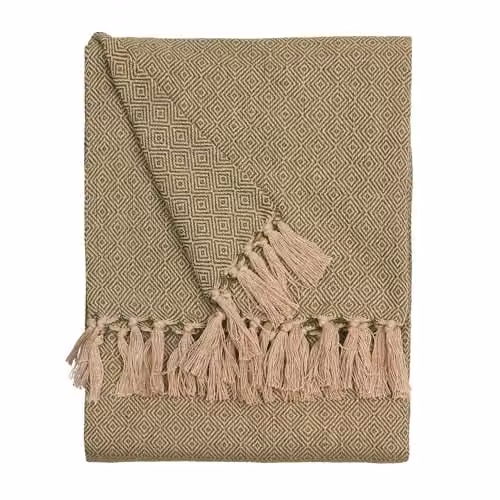 Riva Home Green Geometric Woven Boho Throw with Fringes, W: 130 cm, L: 180 cm – 1