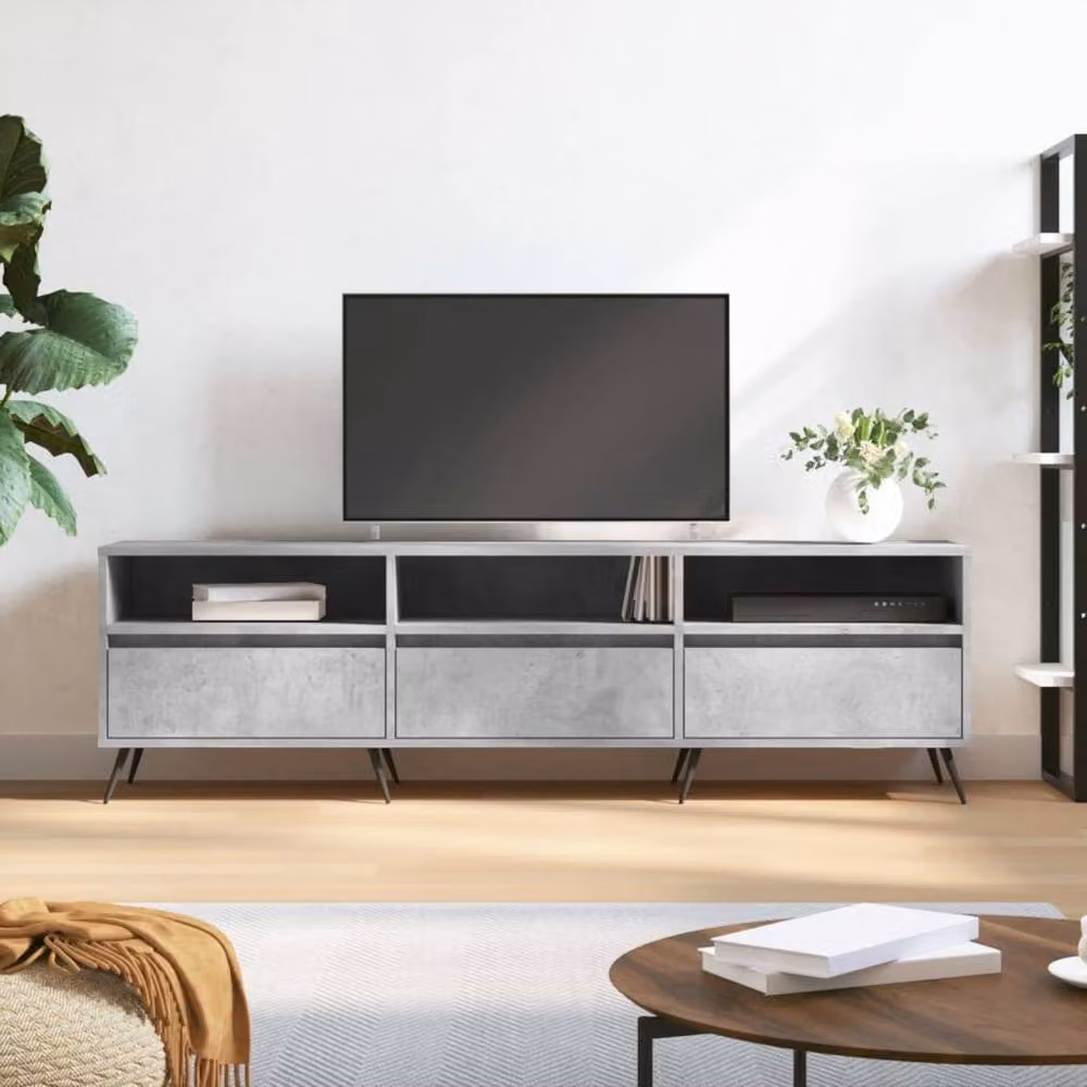 Berkfield Home Industrial TV Cabinet in Concrete Grey, W: 150 cm, D: 30 cm, H: 44.5 cm – 2