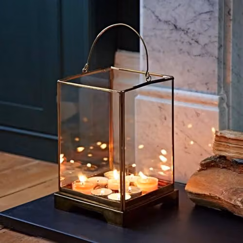 Paper High Antique Effect Brass Candle Lantern in Gold and Bronze, Large, W/D/H: 23.0 x 15.0 x 15.0 cm – 4