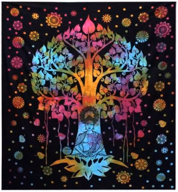Bodhi Tree Handmade Multicolour Floral Cotton Bedspread and Wall Hanging