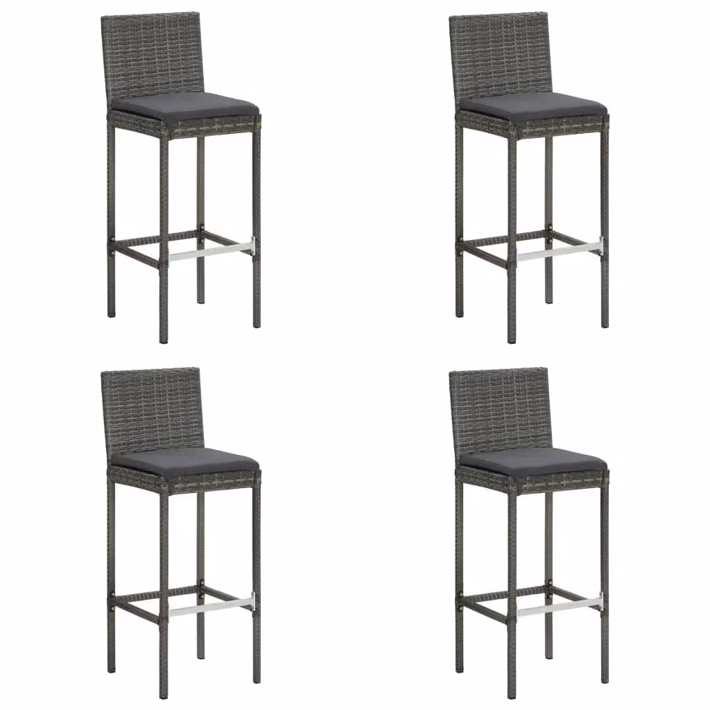 Berkfield Home 5 Piece Grey Poly Rattan Garden Bar Set with Cushions and Glass Top Table – 2