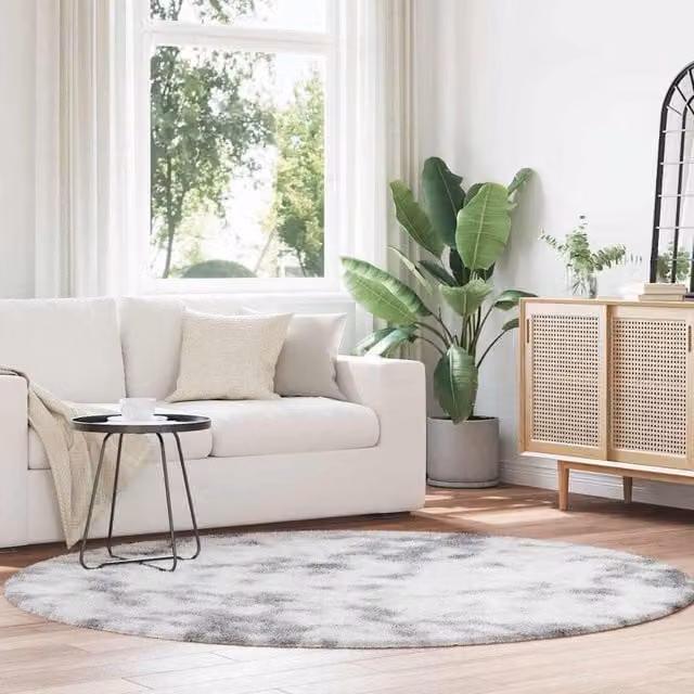 Berkfield Home NAVARRA Shaggy High Pile Rug, Light Grey, W/D/H: 200 x 200 x 1 cm, Polyester