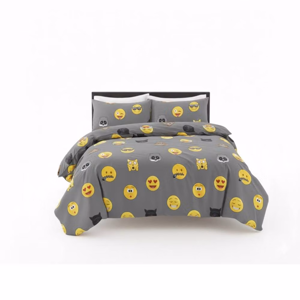 Snug City Emoji Print Duvet Cover and Pillowcase Set in Grey, 140 x 200 cm – 2