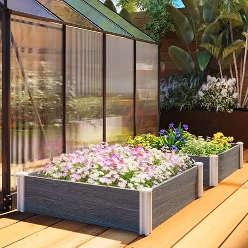 Outsunny Grey Plastic WPC Raised Garden Bed for Vegetable, Herb and Ornamental Gardens – 7