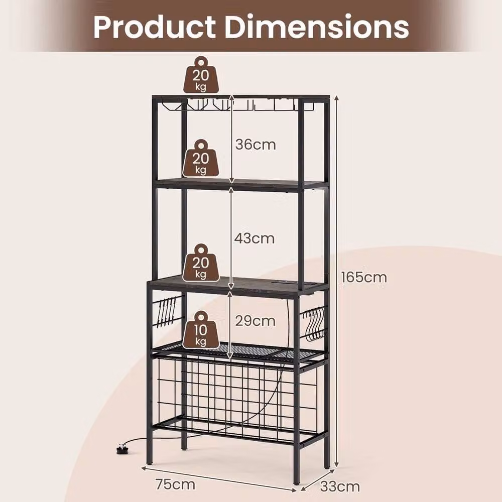 Kelvenix Multi-Tier Industrial Bakers Rack with Glass and Mug Holders in Matt Black – 2