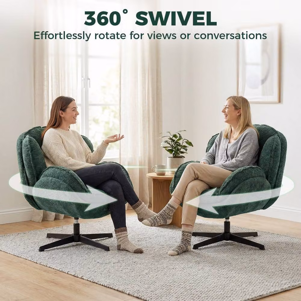 STILVORA Modern Green Velvet Wingback Armchair with 360 Degree Swivel and Black Metal Frame – 6