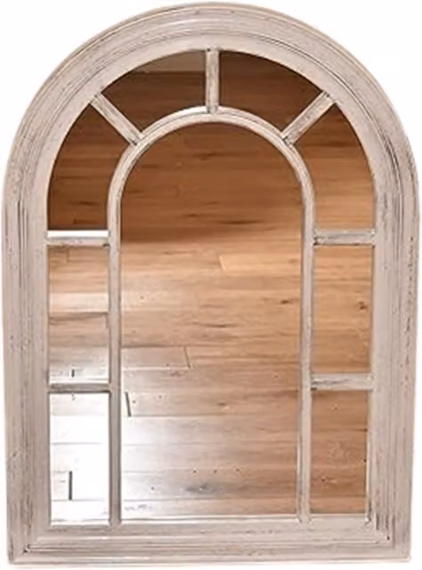 DEENZ White Rustic Window Style Arched Wall Mirror