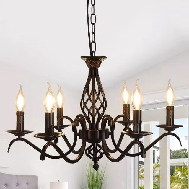 Goeco Vintage Metal Pendant Light in Black, Height Adjustable E14 Chandelier for Living Rooms and Bedrooms – 1
