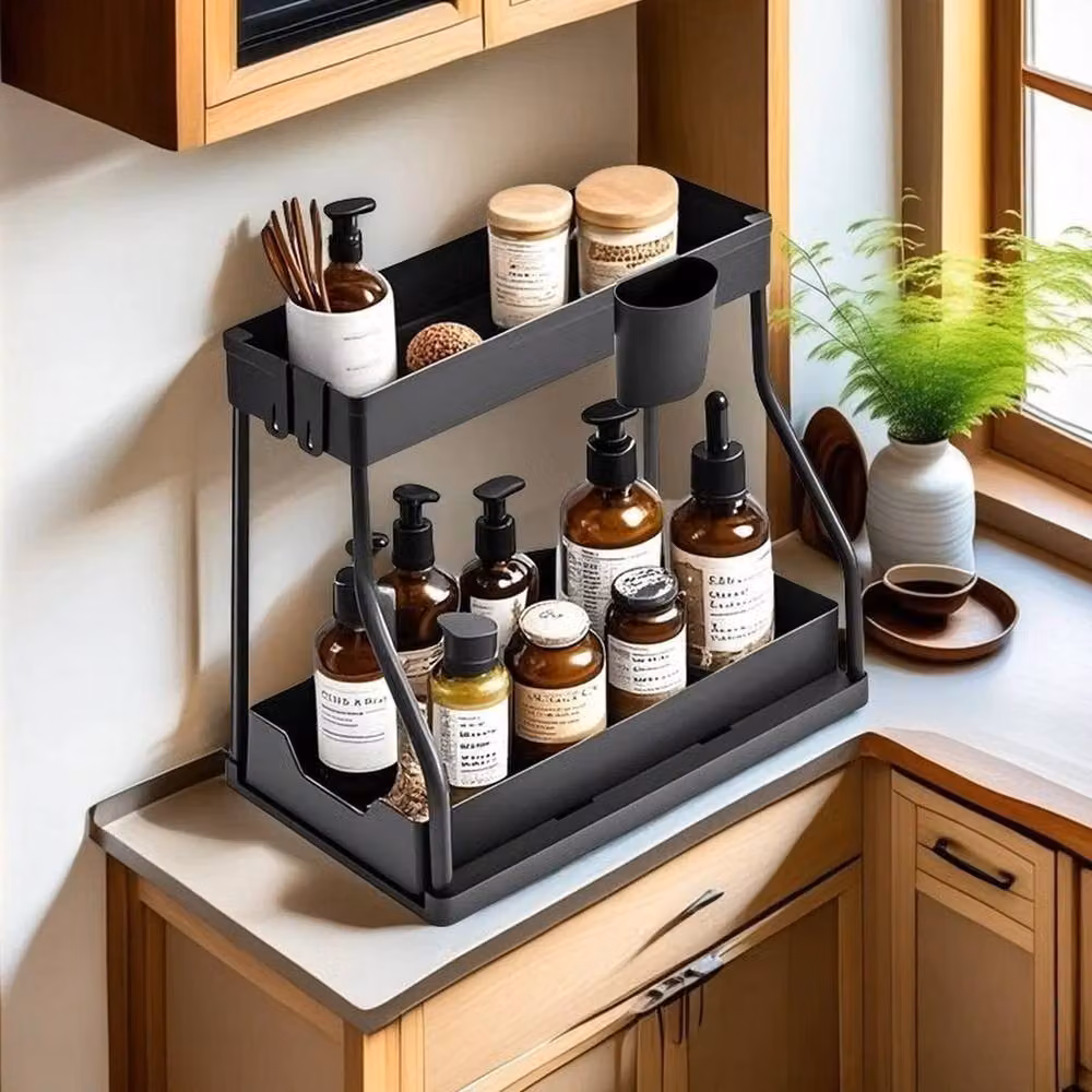 Ventryn Black Sink Dish Rack Storage with Drip Tray – 4
