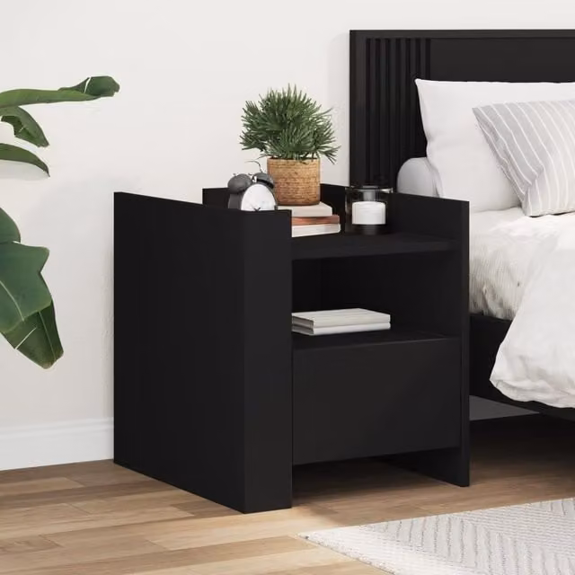 Berkfield Home Black Modern Bedside Cabinet in MDF, W/D/H: 45 x 50 x 50 cm