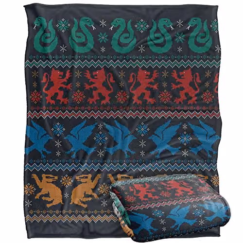 Warner Brothers Harry Potter House Crests Fleece Blanket, White and Multicolour, W/D/H: 152 x 127 cm