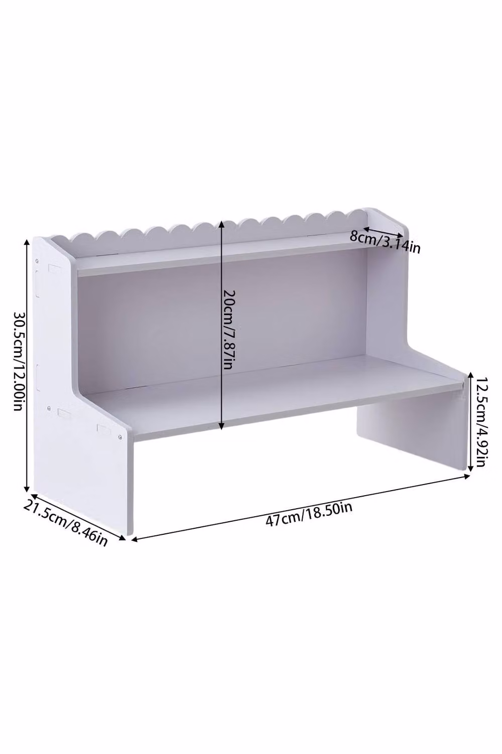 Living and Home 2-Tier WPC Desktop Storage Shelf with Scalloped Edge in White – 9