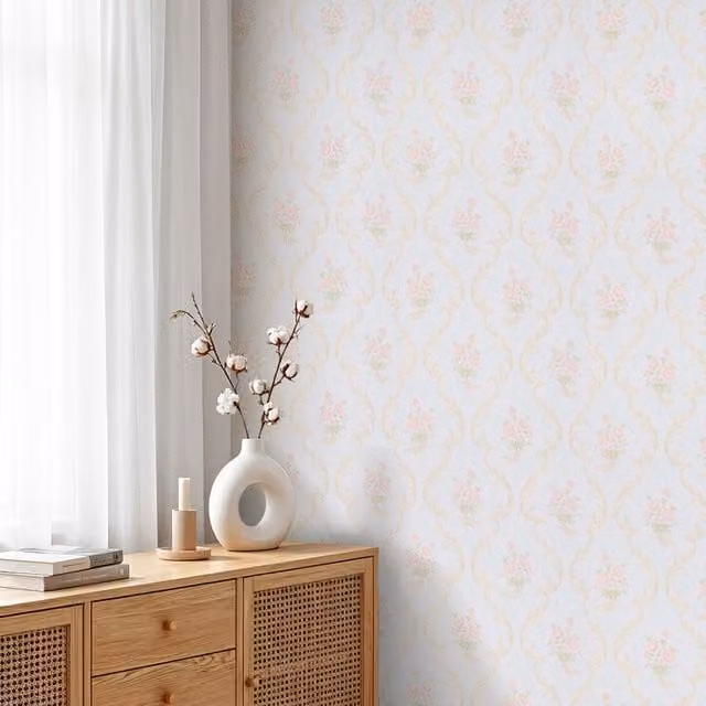 Lifeideas Modern 3D Embossed Botanical Floral Non-Woven Wallpaper, Style G, White