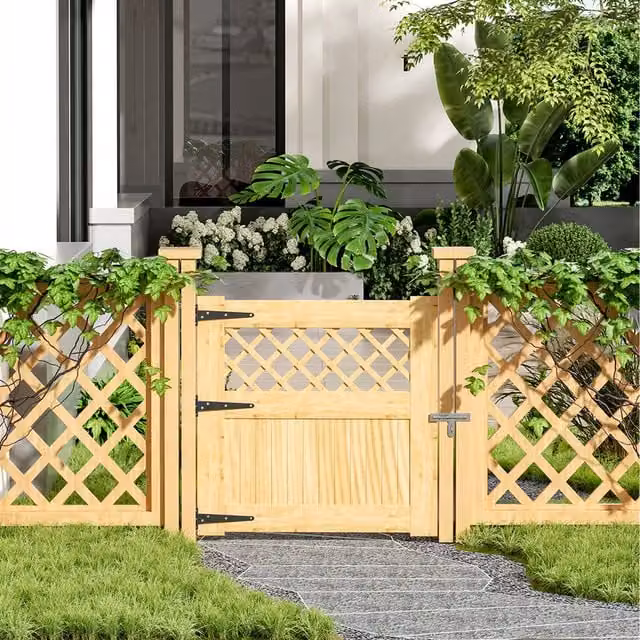 Breeins Wooden Garden Gate with Rhombus Design in Brown and Yellow, W/H: 90 x 90 cm