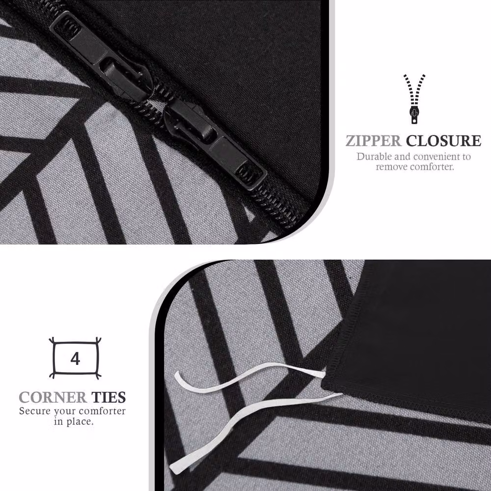 Grace Reversible Brushed Microfibre Duvet Cover and Pillowcase Set in Black, Single, W/H: 90 x 200 cm – 4