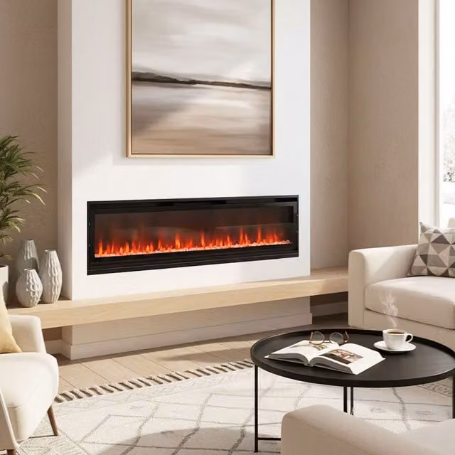 Livingandhome Wall Mounted Electric Fireplace Heater with Remote, Black, Width: 152.4 cm