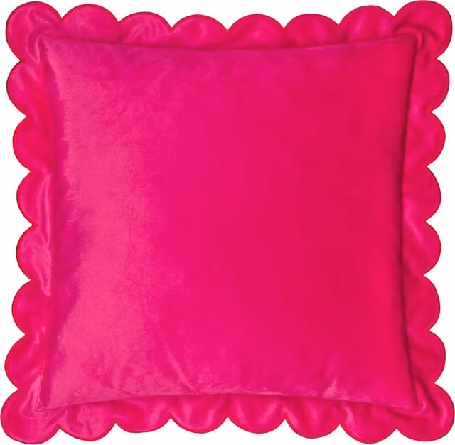 Make It A Home Lil Scallop Velvet Cushion in Pink-Red with Feather Filling