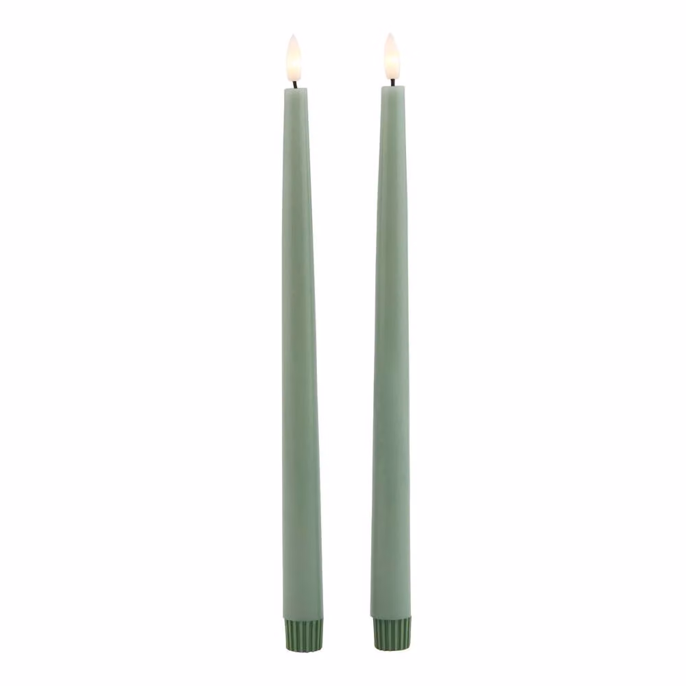 Love Lace Sage Green LED Wax Taper Dinner Candles, Set of 2 – 2