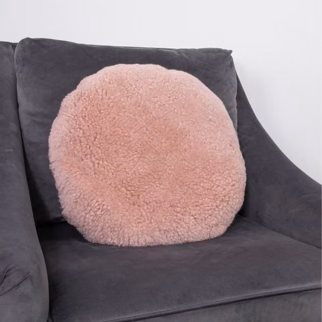 Native Natural Pink Short Pile Lambskin Round Cushion