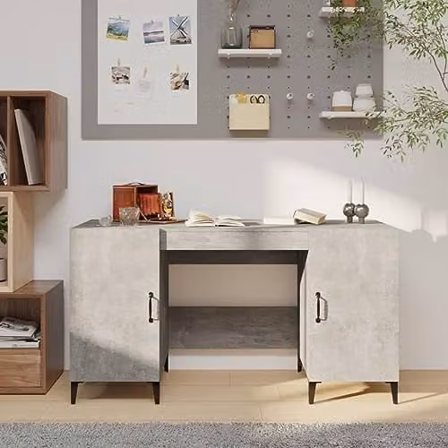 vidaXL Writing Desk in Grey Engineered Wood, W/D/H: 140 x 50 x 75 cm – 2