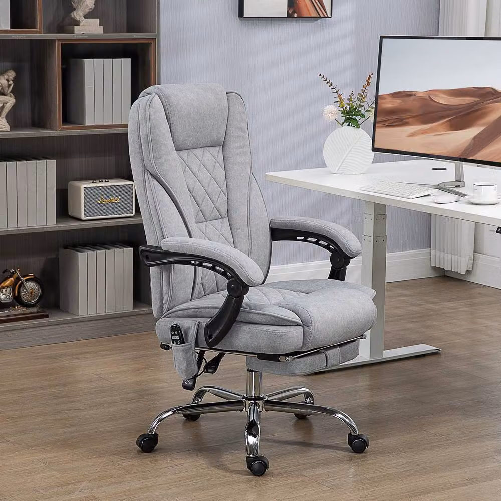 STILVORA Grey Fabric Executive Massage Office Chair with Recline, Footrest and Headrest, W/D/H: 72 x 67 x 135 cm – 2