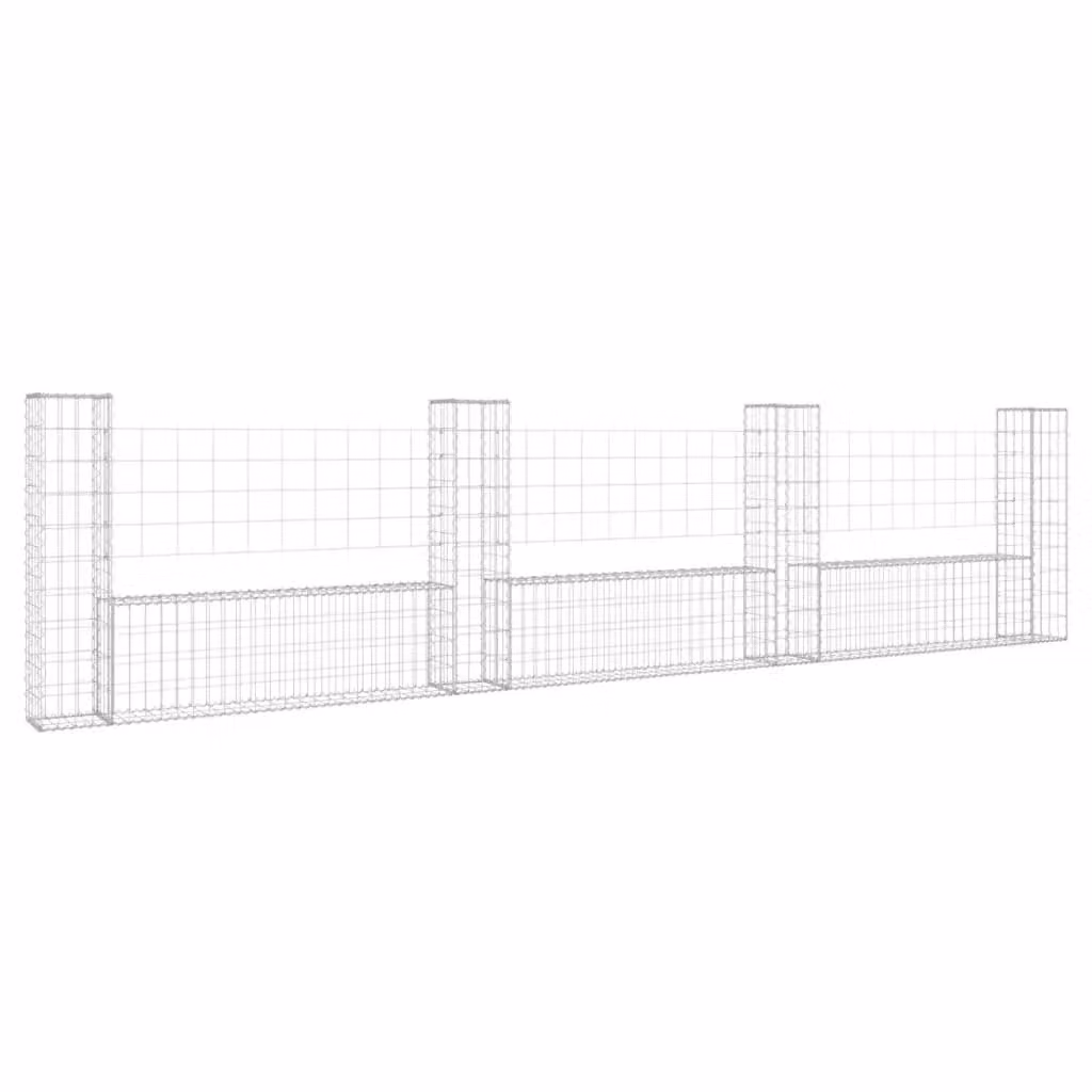 Berkfield Home U-shape Iron Gabion Basket with 4 Posts, Silver, W: 380 cm, D: 20 cm, H: 100 cm – 2