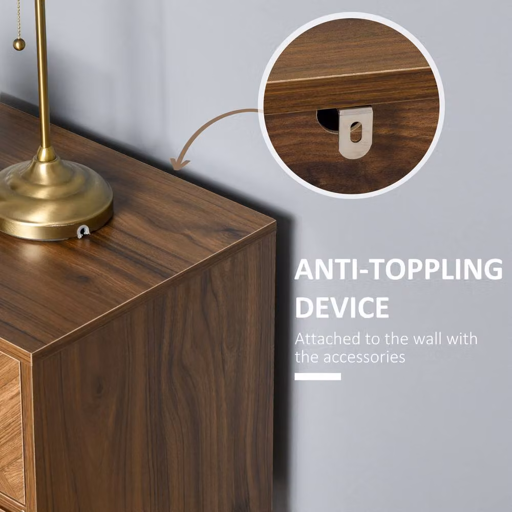 HOMCOM Set of 2 Walnut Bedside Tables with Metal Legs – 4