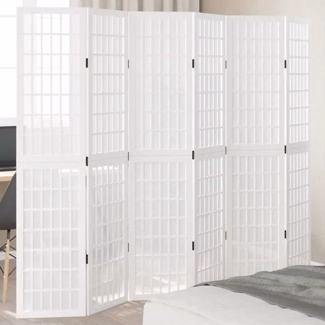 Berkfield Home 6 Panel White Solid Paulownia Wood Room Divider