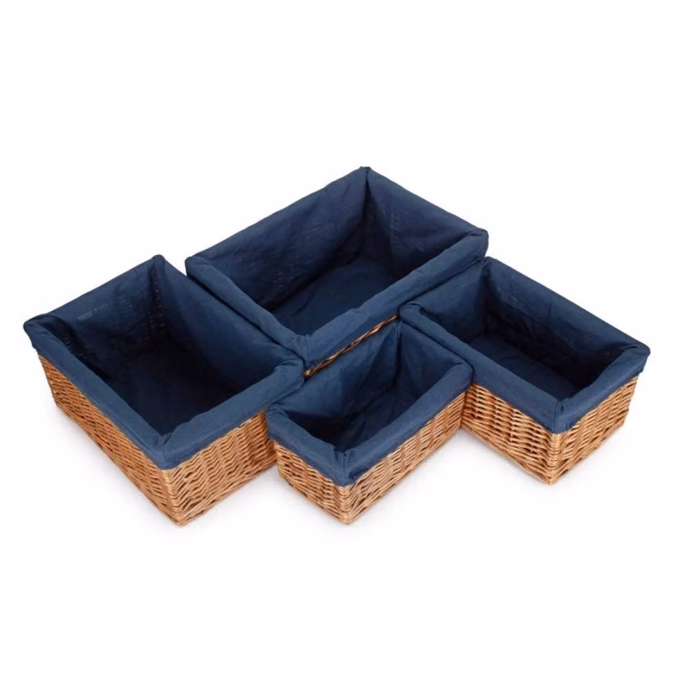 Red Hamper Set of 4 Double Steamed Navy Cotton Lined Willow Storage Baskets in Blue – 2