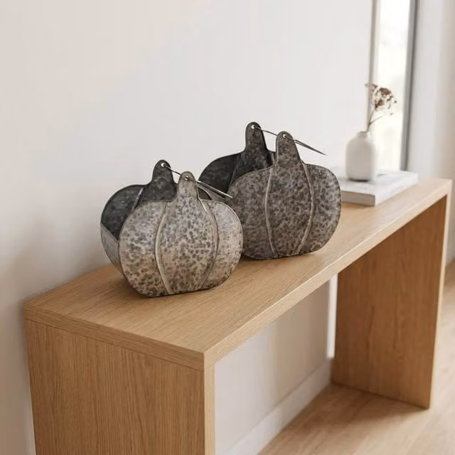 Garden Greatness Rustic Metal Decorative Pumpkin Baskets with Handle Set in Multicolour and Grey