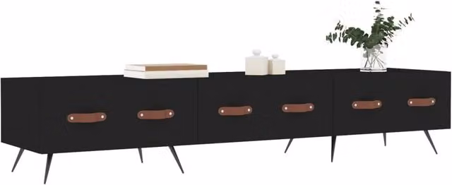 Berkfield Home Mid Century TV Cabinet in Black, W/D/H: 150 x 36 x 30 cm – 1